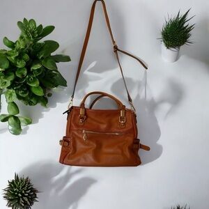 Kattee Brown Leather Women's Shoulder HandBag Purse w/Cross Bag Strap